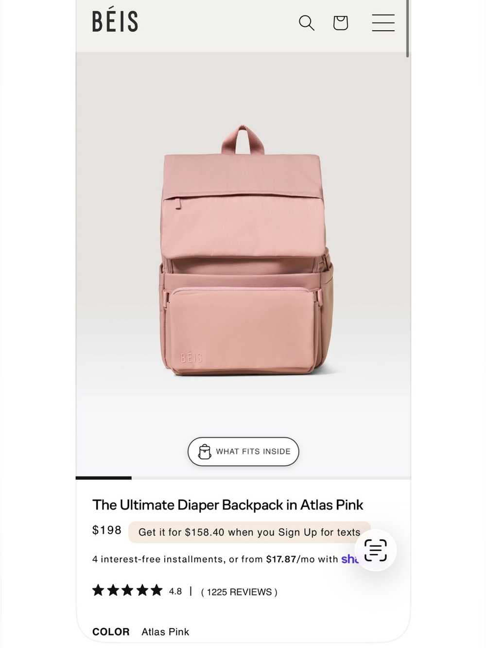 BEIS Blush Atlas Pink Ultimate Diaper Bag Backpack